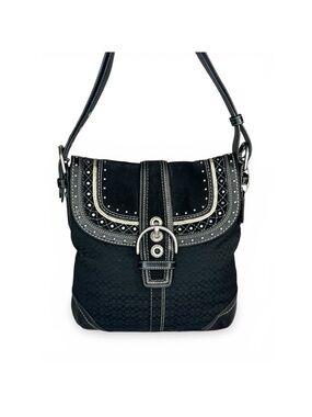 Coach Vintage Soho F11405 Black Signature C Patchwork w/Rivets Shoulder/Tote Bag